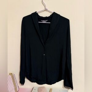 Victoria's Secret Black Hooded Button-Front Long-Sleeve Top